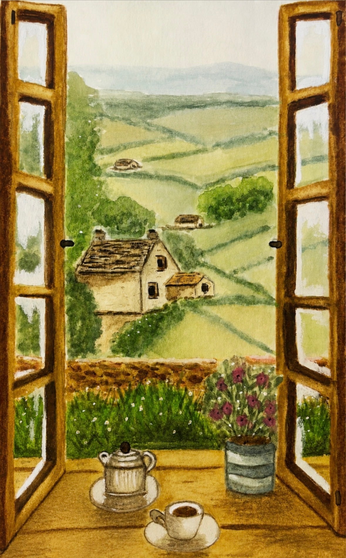 Original Cottage Kitchen View Painting