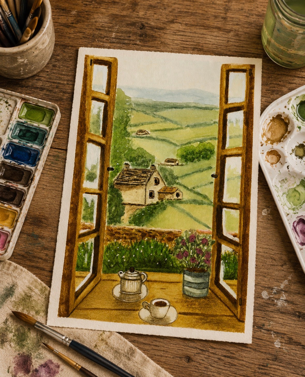 Original Cottage Kitchen View Painting
