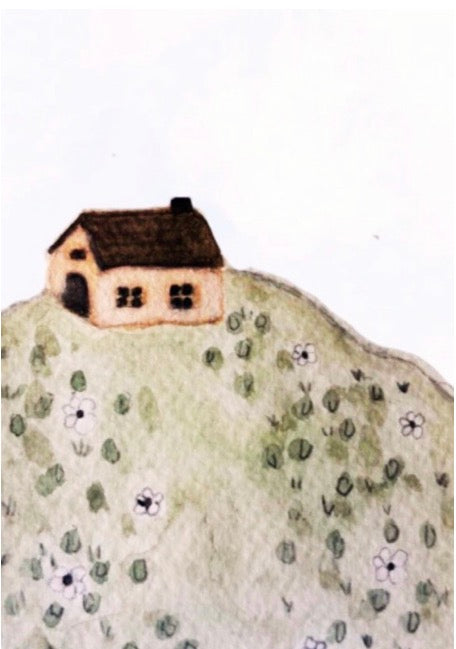 Original Watercolor Cottage on a Hill Painting