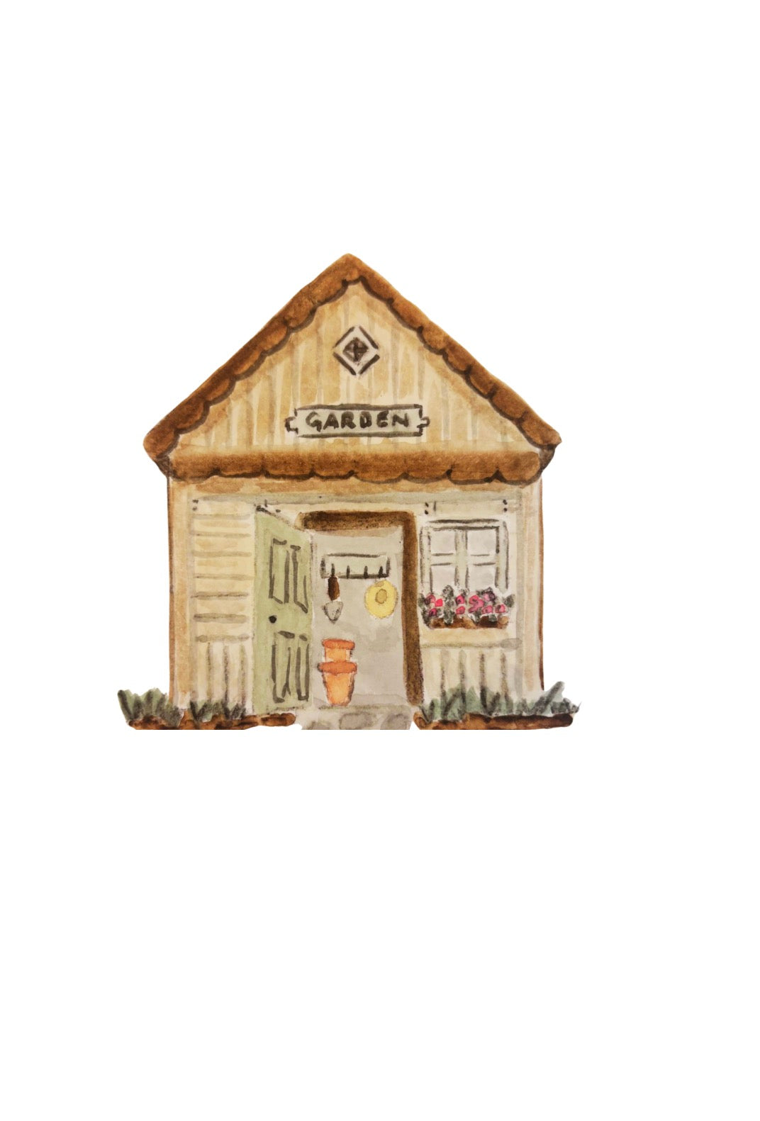 Original Watercolor Garden Shed Painting