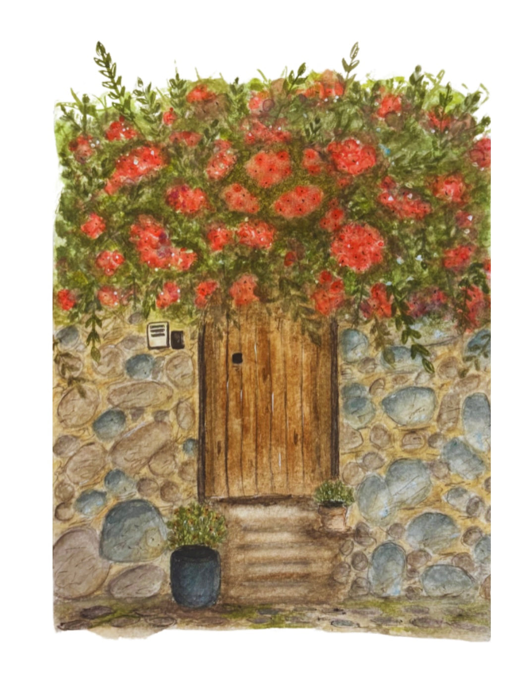 Original Watercolor Peru Stone Home Painting