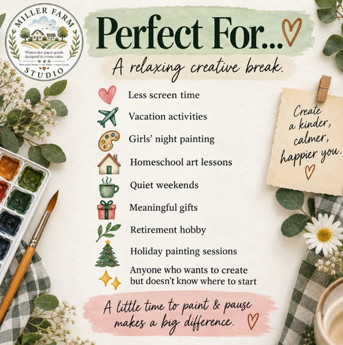 Beginner Watercolor Kit: 5 Painting Themes with Ready-to-Paint Sketches