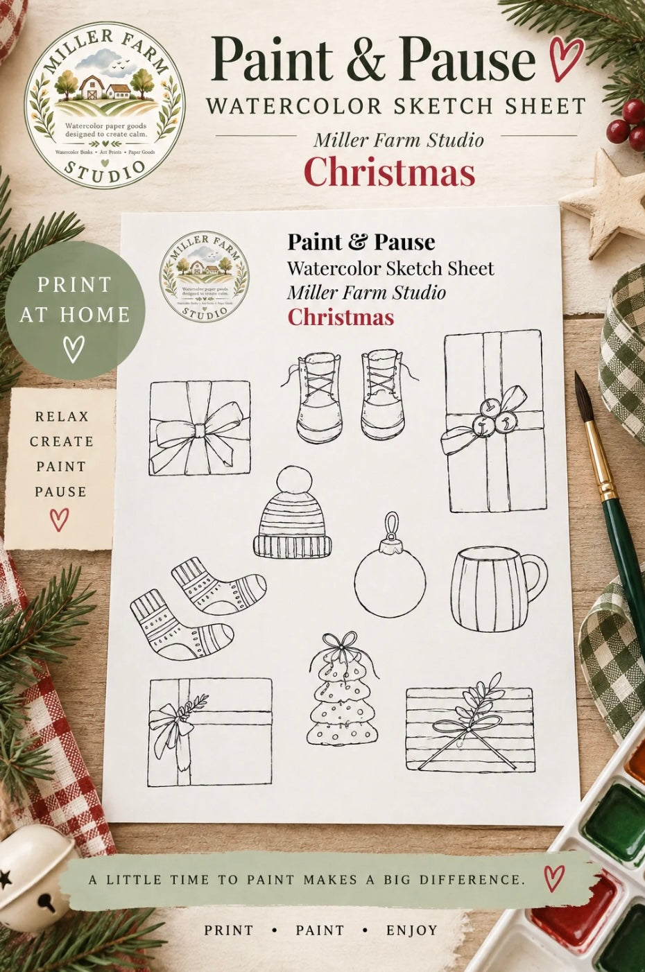 Beginner Watercolor Kit: 5 Painting Themes with Ready-to-Paint Sketches (Digital Download)