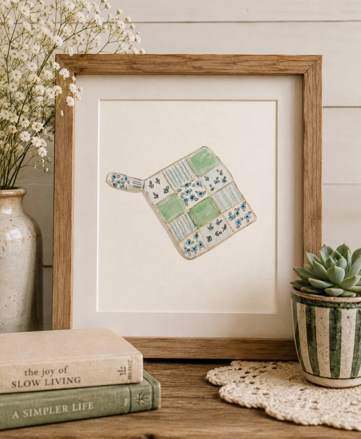 Original Watercolor Quilted Potholder Painting