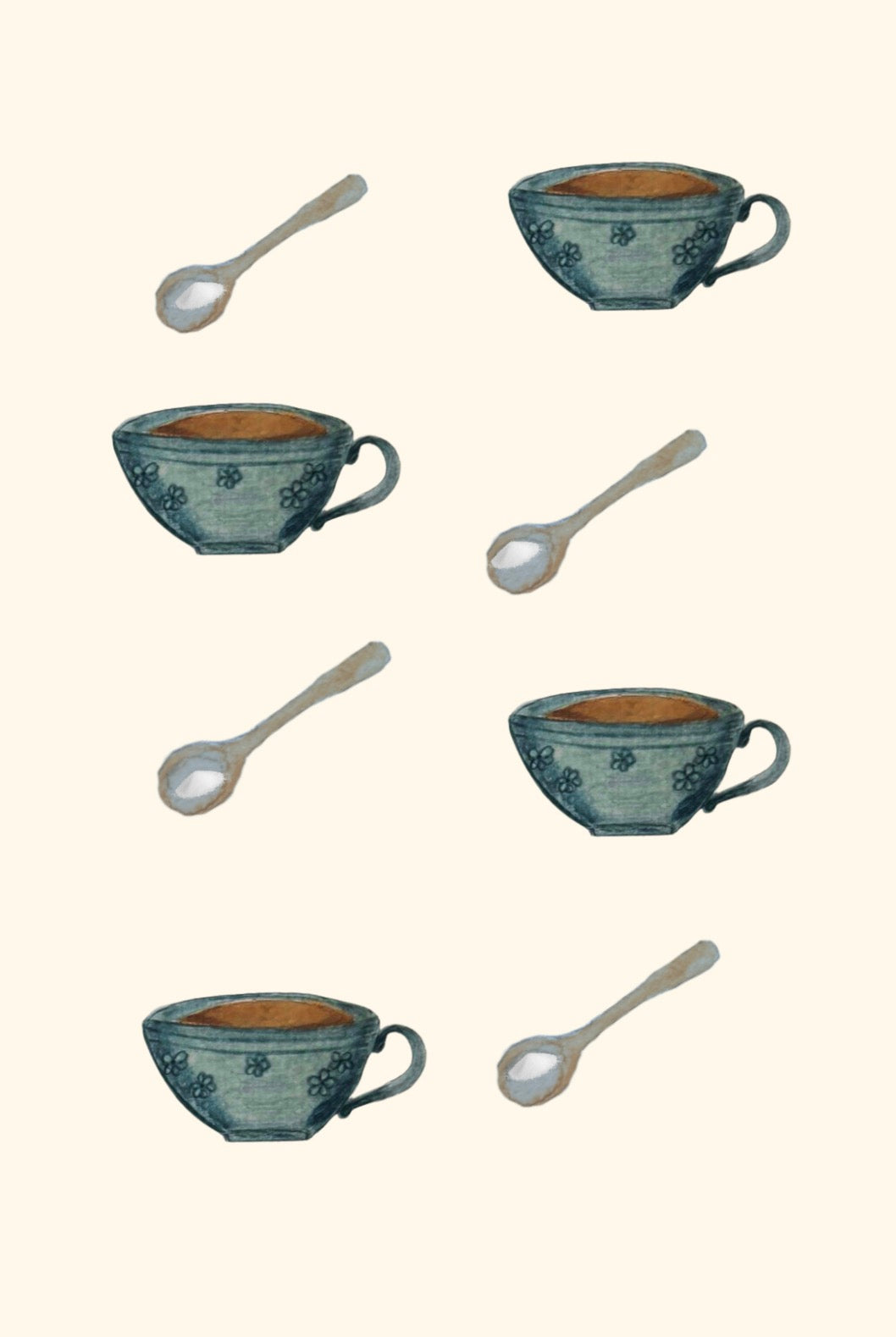 Original Watercolor Coffee and Spoon Full of Sugar Design Painting