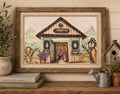 Original Watercolor Green Garden Shed Painting