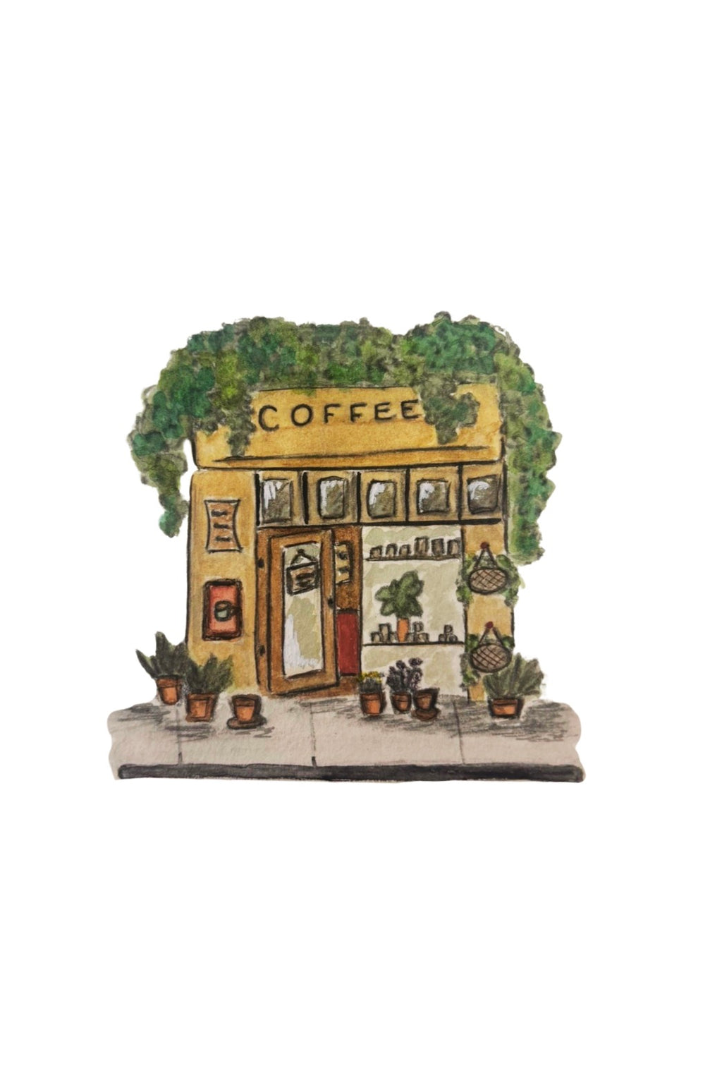 Original Watercolor Coffee Shop Painting