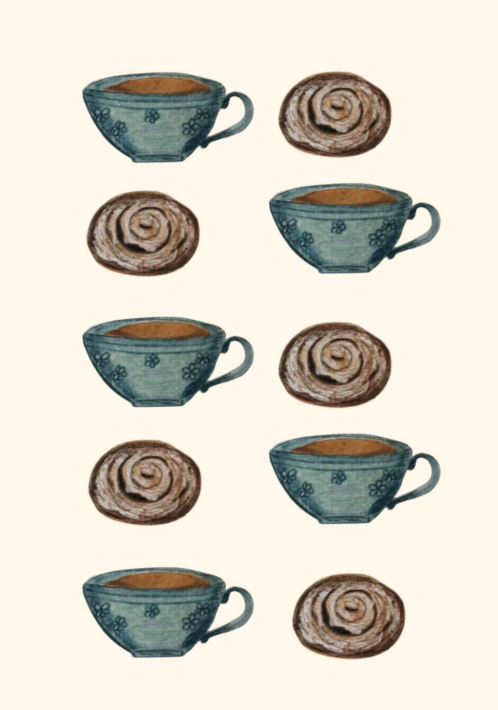 Original Watercolor Coffee and Cinnamon Roll Design Painting