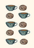 Original Watercolor Coffee and Cinnamon Roll Design Painting