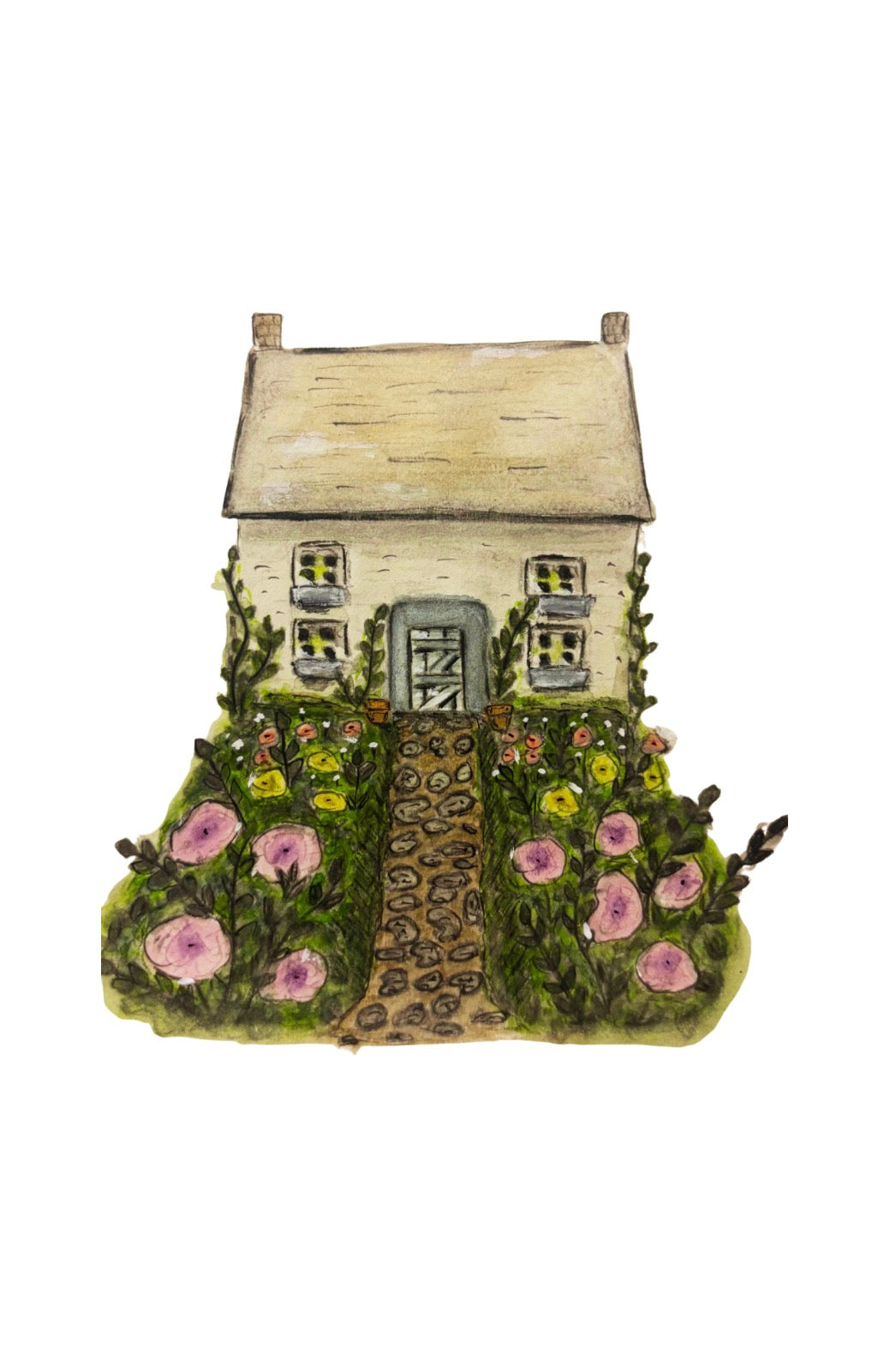 Original Watercolor The Garden Cottage Painting