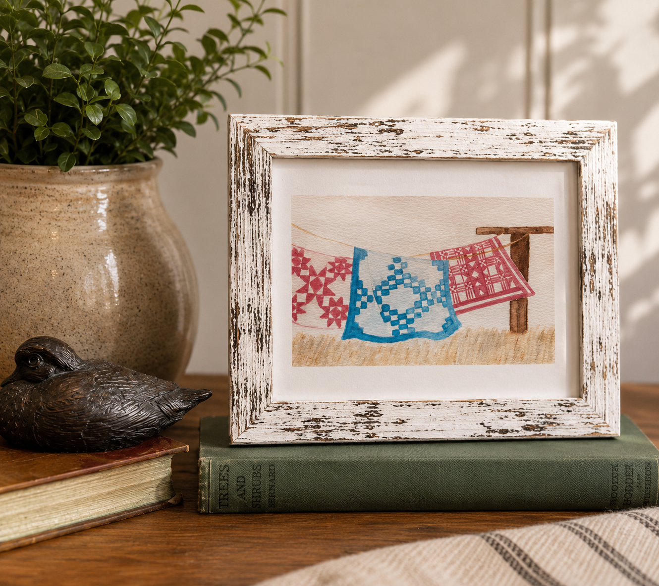 Original Watercolor Clothes Line Painting