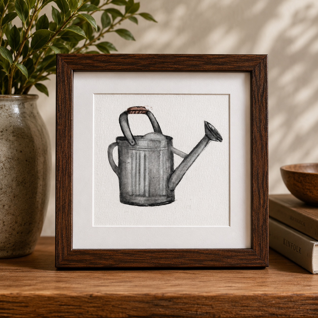 Original Gray Garden Watering Can Artwork
