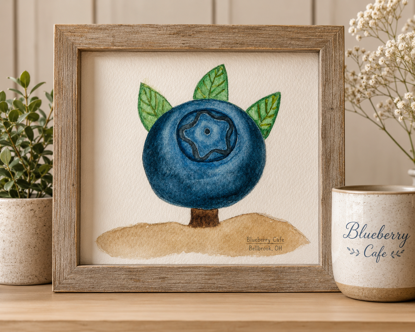 Blueberry Cafe Watercolor Art Print