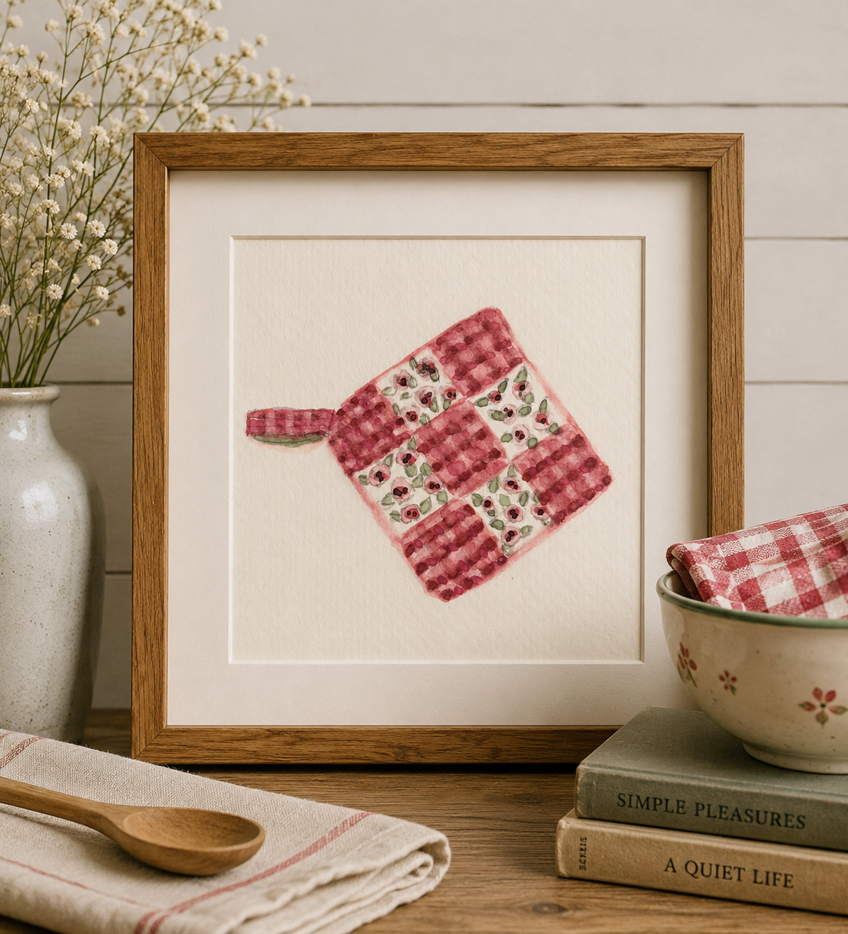 Original Watercolor Quilted Potholder Painting