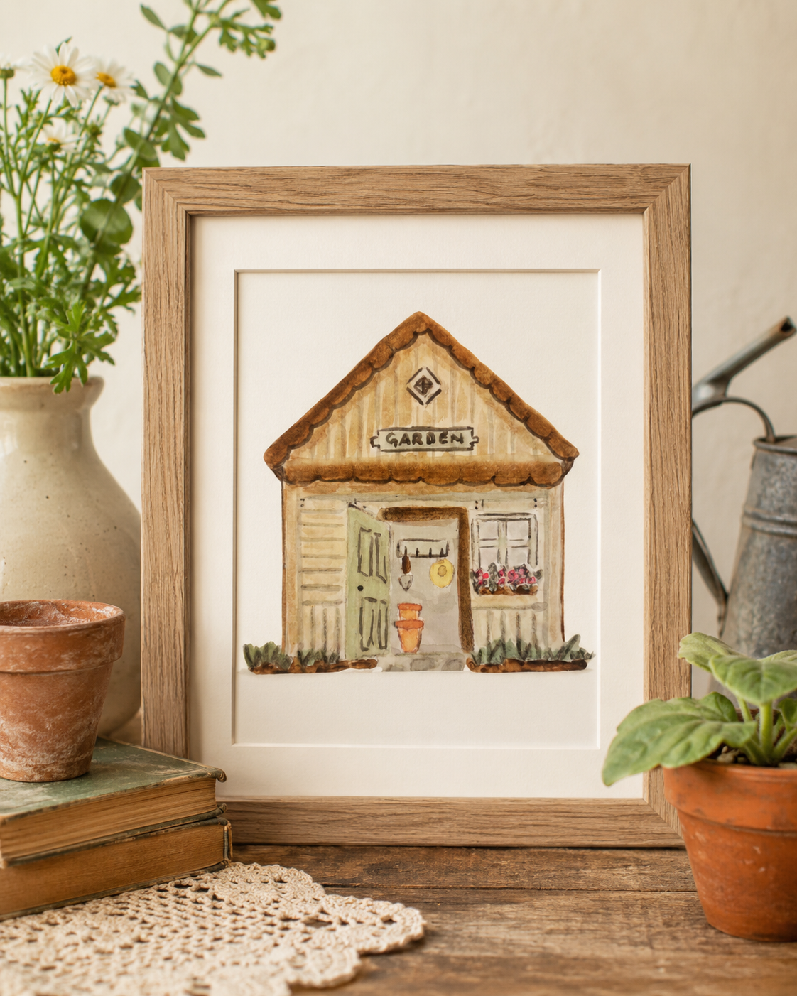 Original Watercolor Garden Shed Painting