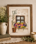 Original Brown Window with Flower Box Painting
