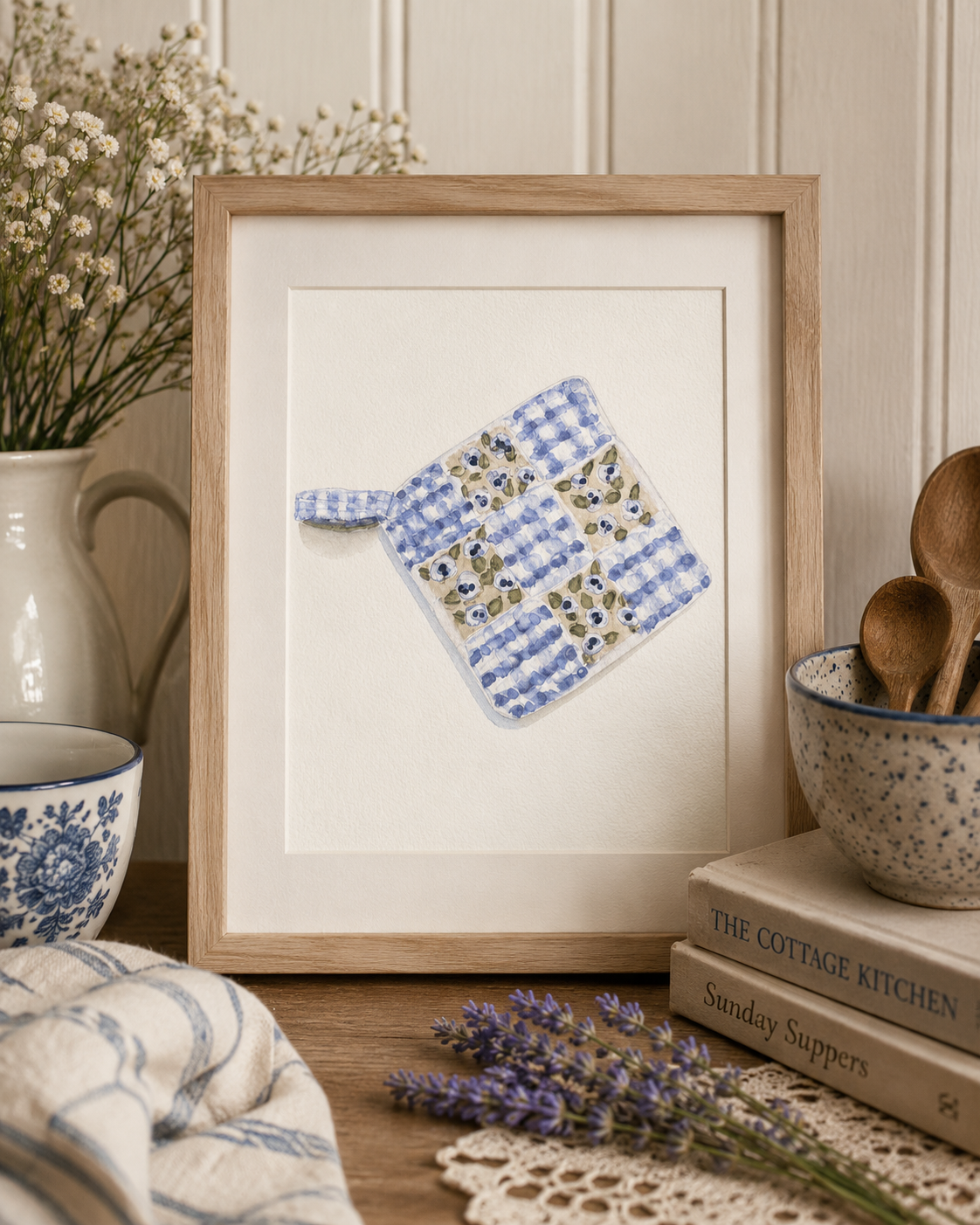 Original Watercolor Quilted Potholder Painting