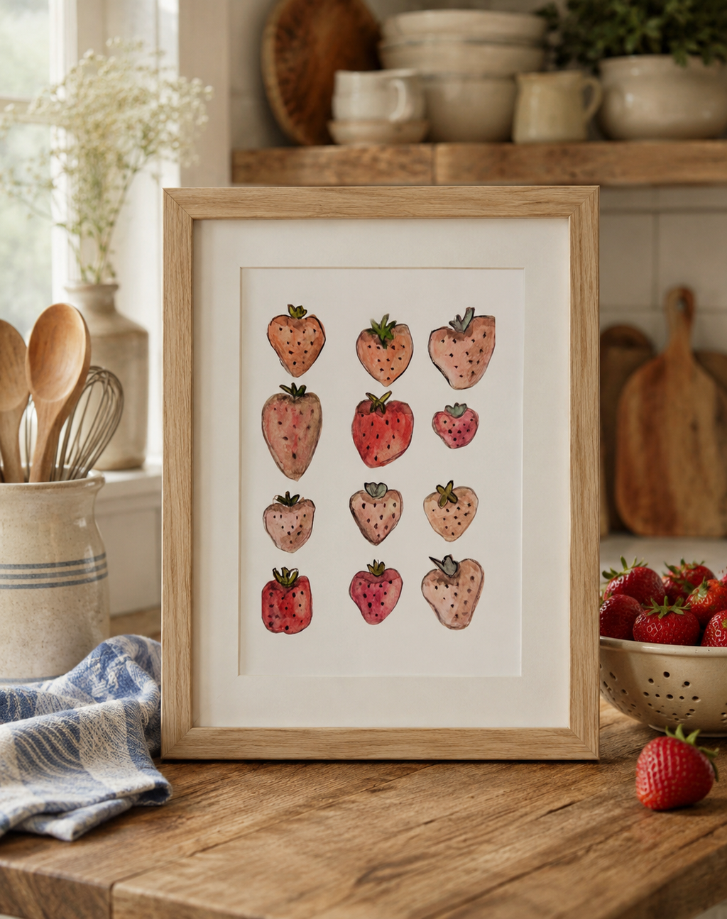 Original Watercolor Strawberry Design Painting