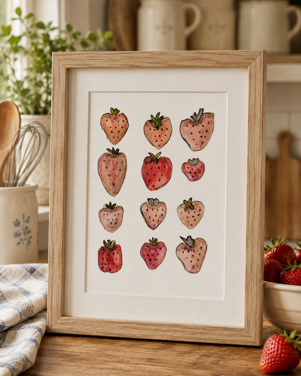 Original Watercolor Strawberry Design Painting