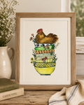 Original Watercolor Chicken in Bowls Painting