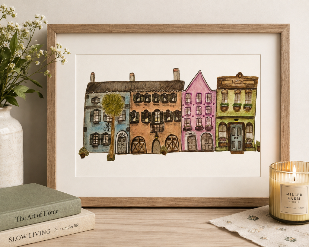 Original Watercolor Rainbow Row Painting