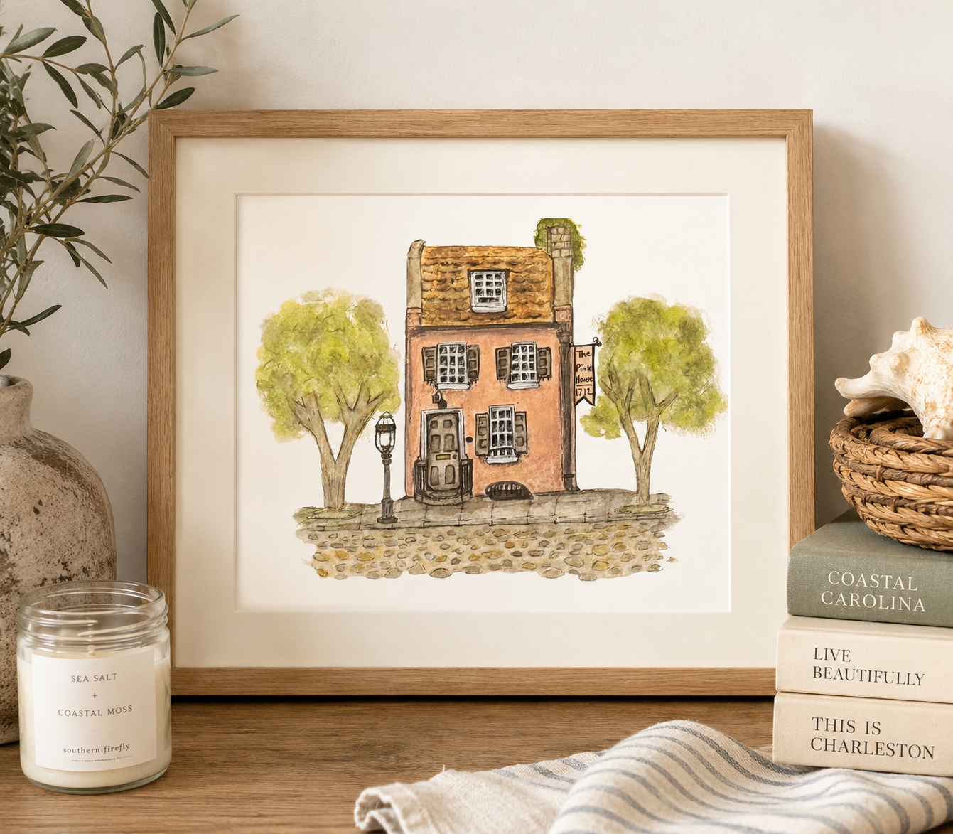 Original Watercolor The Pink House - Charleston, SC - Painting