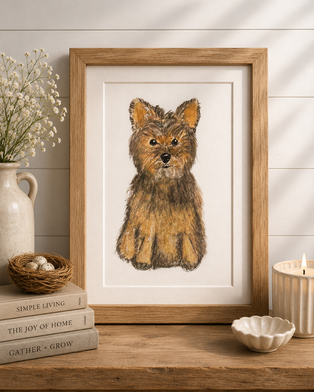 Original Watercolor Yorkie Painting - Puppy Painting