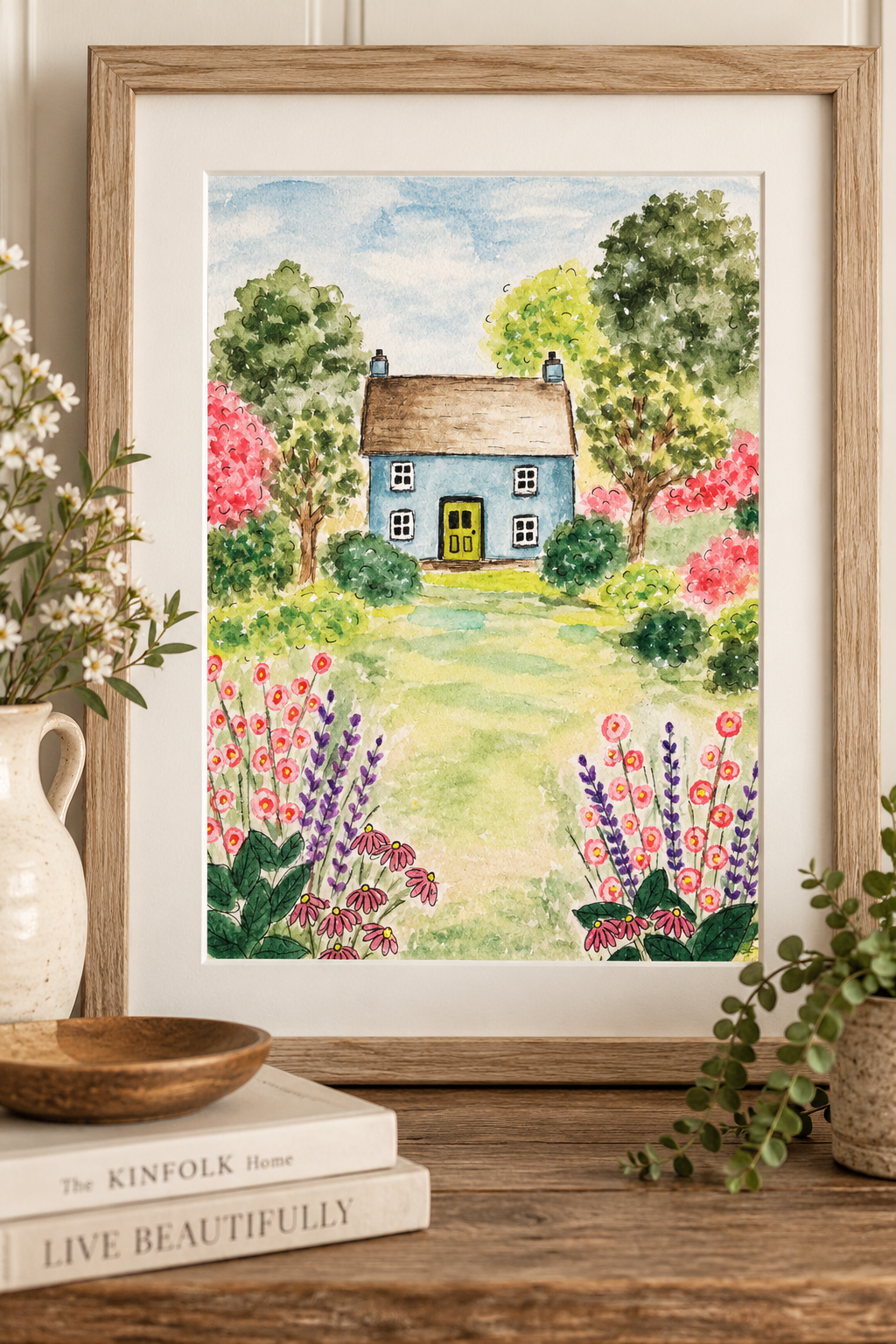 Original Watercolor The Gold Door  Cottage Painting