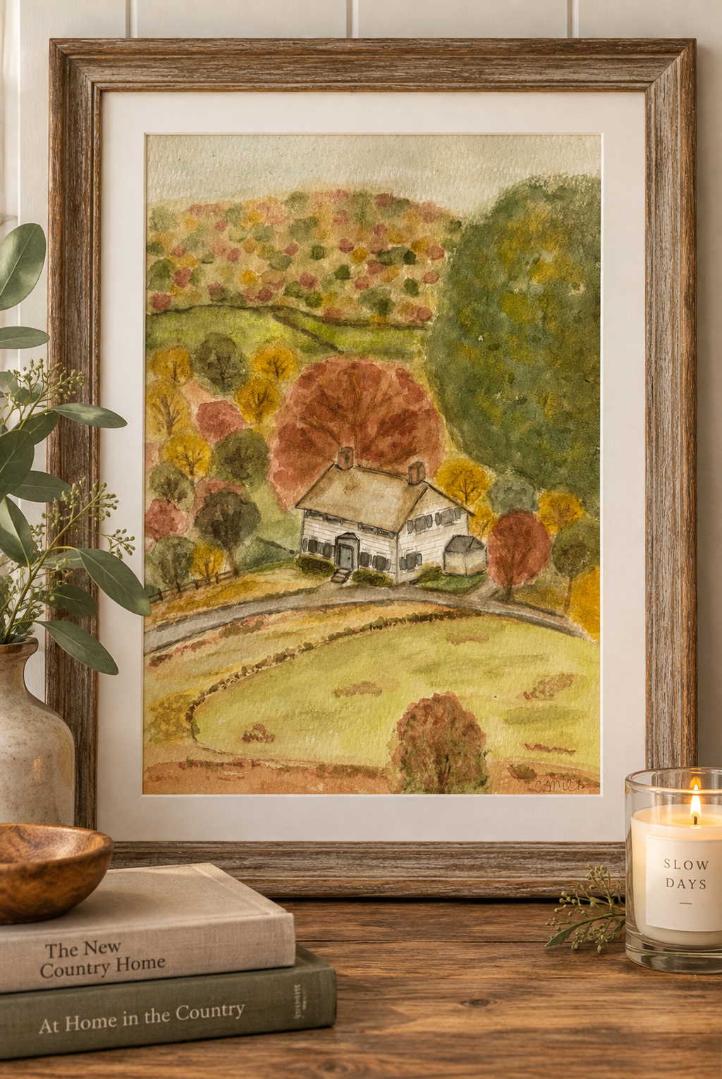 Original Watercolor Art Print - Cozy Country Roads 4 by 6, 5 by 7