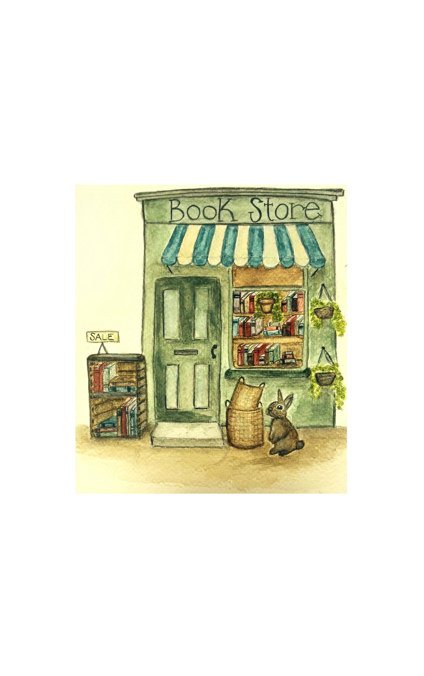 Original Watercolor Cozy Bookstore Painting